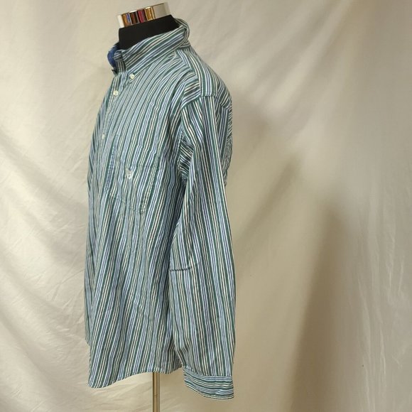Chaps Easy Care Mens XXL Green Stripe Long Sleeve Button Up Shirt - Picture 8 of 9